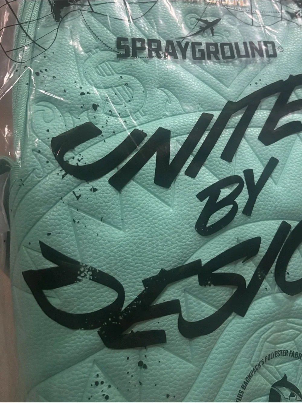 Sprayground Teal Embossed Heart & Shark Backpack